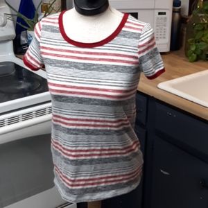 Womens striped Tee Tshirt top PURPLE SNOW Med Large Multi Color Crew